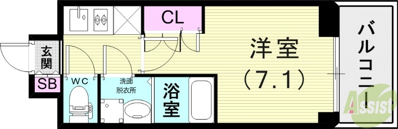 神戸市兵庫区佐比江町のマンションの間取り