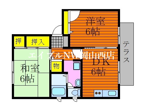 岡山市北区横井上のアパートの間取り