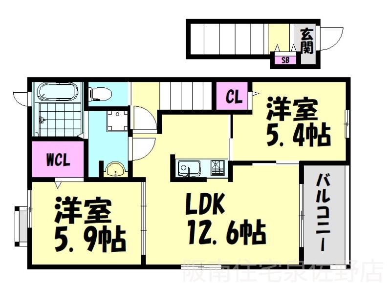 南海本線 井原里駅 徒歩7分 2階建 築2年の間取り写真
