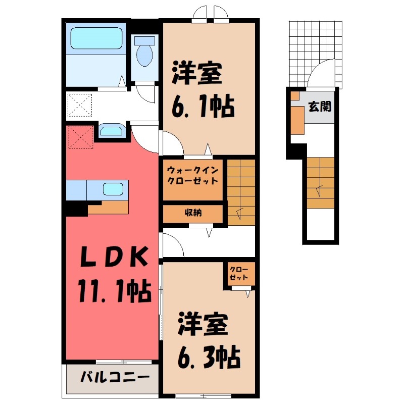 鹿沼市上殿町のアパートの間取り