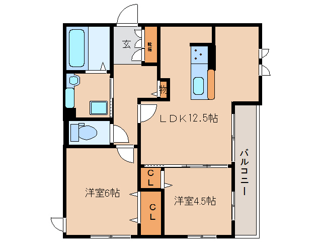 奈良市三条桧町のアパートの間取り