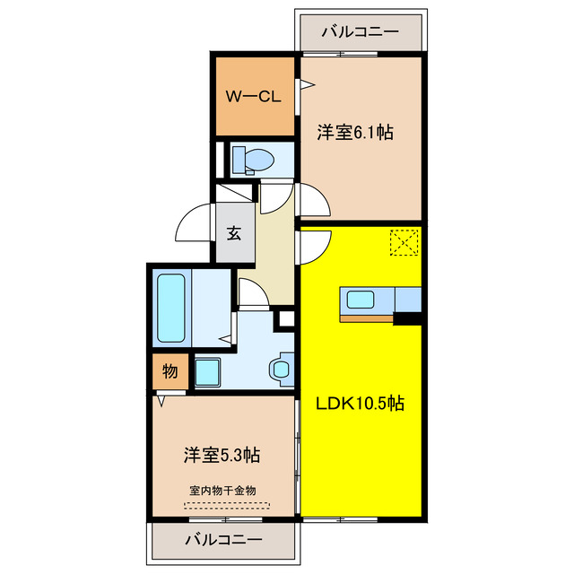 【大垣市割田のアパートの間取り】