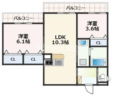 熊本市中央区水前寺のアパートの間取り