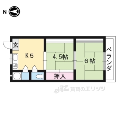 京都市山科区御陵田山町のアパートの間取り