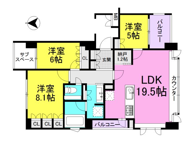 芦屋市山芦屋町のマンションの間取り