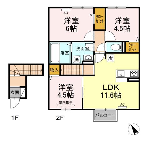 福山市新市町大字戸手のアパートの間取り