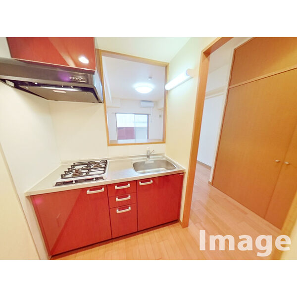 キッチン　対面式キッチン(2口ガスコンロ)　※キッチンの扉から―等、異