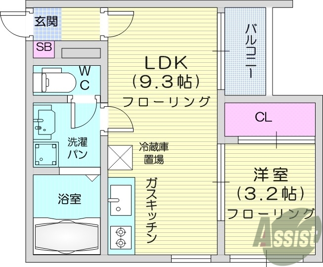 仙台市若林区六丁の目東町のアパートの間取り