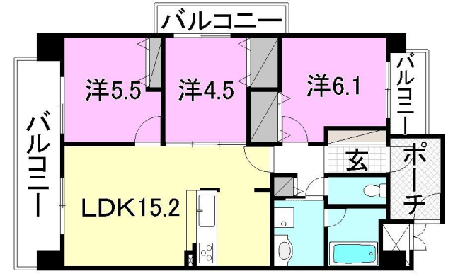 松山市東垣生町のマンションの間取り