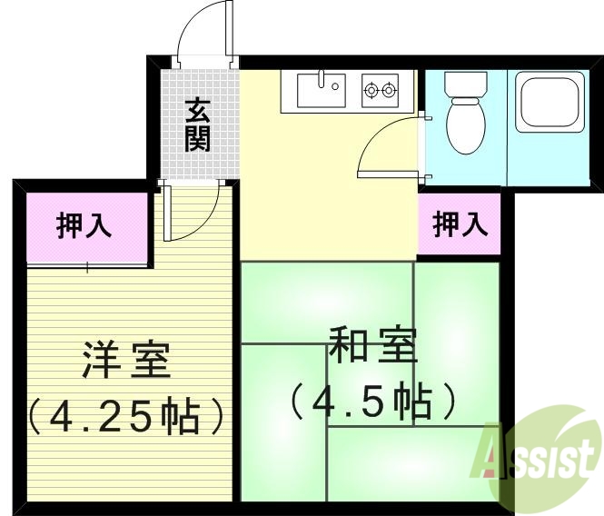 神戸市北区鈴蘭台北町のアパートの間取り