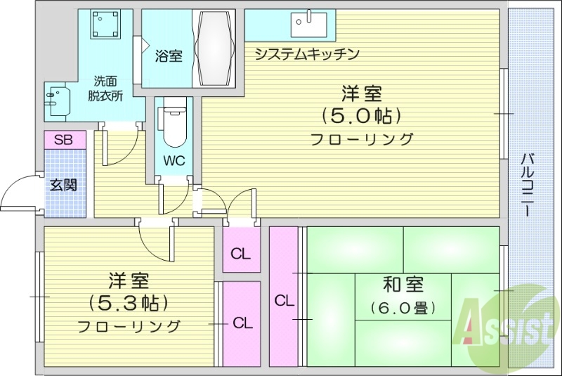 仙台市宮城野区二の森のマンションの間取り