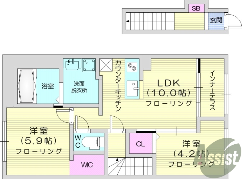 多賀城市新田のアパートの間取り