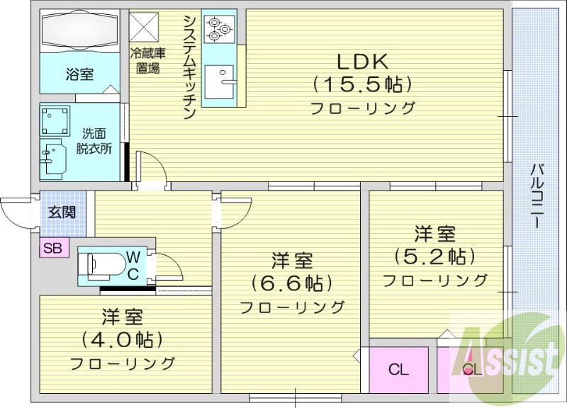 地下鉄南北線 北３４条駅 徒歩2分 4階建 築6年の間取り写真