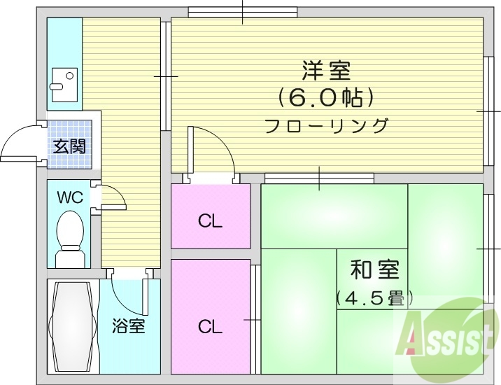 仙台市宮城野区福住町のアパートの間取り