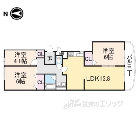 奈良市三条栄町のマンションの間取り