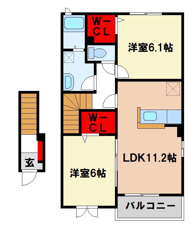 朝倉郡筑前町上高場のアパートの間取り