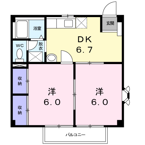 岡山市南区西高崎のアパートの間取り