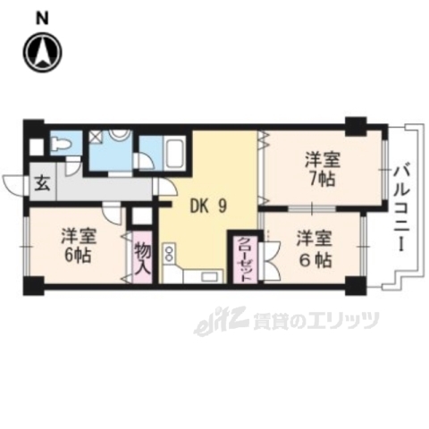 京都市左京区一乗寺地蔵本町のマンションの間取り