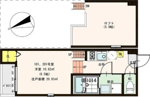 【豊中市宝山町のアパートの間取り】