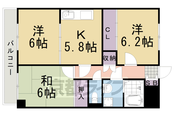 京都市西京区牛ケ瀬奥ノ防町のマンションの間取り