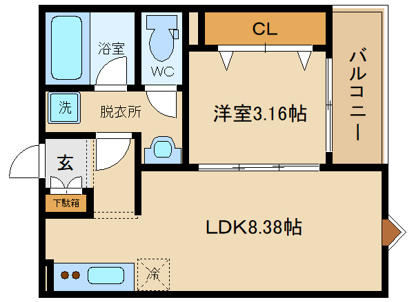 近鉄南大阪線 道明寺駅 徒歩8分 3階建 築1年の間取り写真