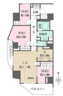 都営大江戸線 牛込柳町駅 徒歩2分 13階建 築17年の間取り写真