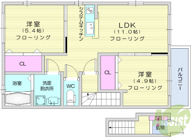 名取市美田園のアパートの間取り