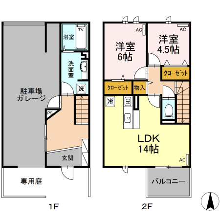 岡山市中区国富のアパートの間取り