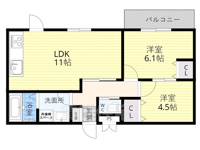 京都市伏見区深草寺内町のマンションの間取り