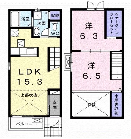 岡山市中区円山のアパートの間取り