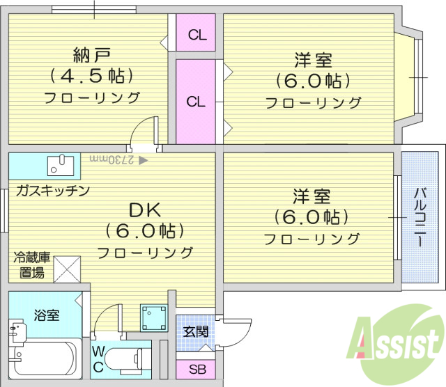 クレインハウスA棟の間取り