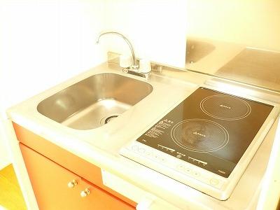 キッチン　2口ラジエントヒーター付き。部屋により設備が異なる場合あり