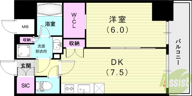 神戸市中央区下山手通のマンションの間取り