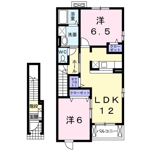 遠賀郡岡垣町野間南のアパートの間取り