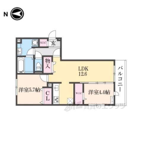 京都市北区上賀茂石計町のアパートの間取り