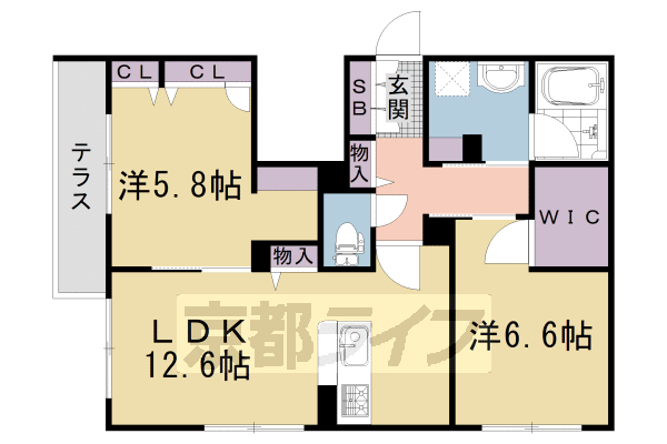 京都市右京区嵯峨天龍寺若宮町のマンションの間取り