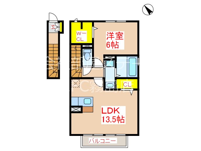 霧島市国分中央のアパートの間取り