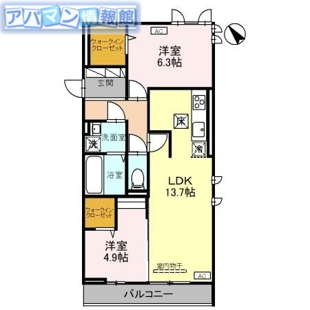 新潟市西区青山のアパートの間取り