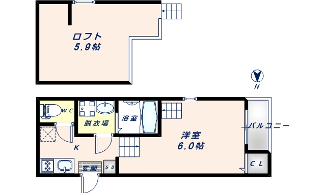 東大阪市西堤楠町のアパートの間取り