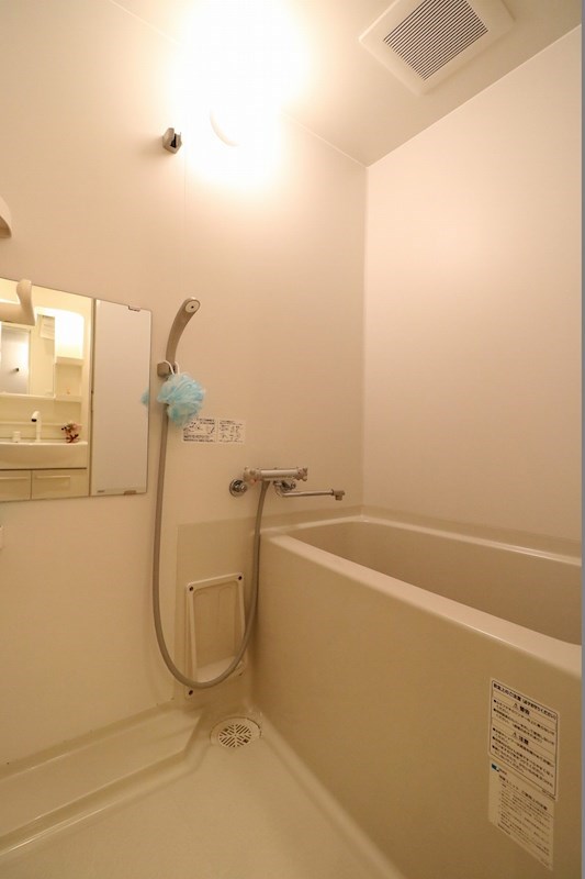 バス・シャワールーム　浴室は鏡と便利な棚付です。