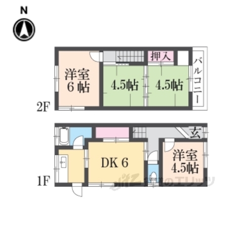 ＪＲ桜井線 京終駅 徒歩24分 2階建 築49年の間取り写真