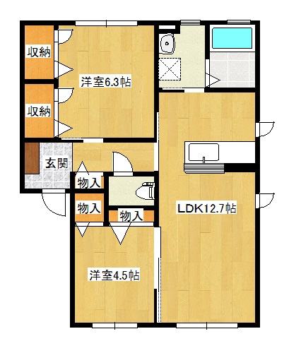 三洋タウン水巻伊左座　Ｄの間取り