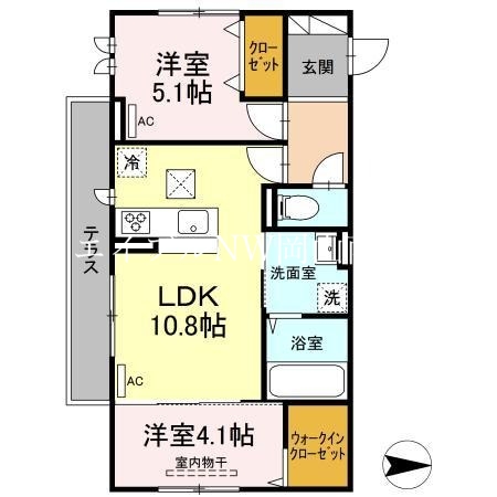 岡山市中区高屋のアパートの間取り