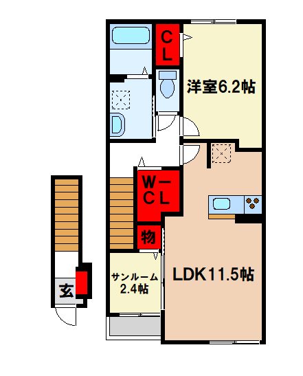 朝倉郡筑前町依井のアパートの間取り