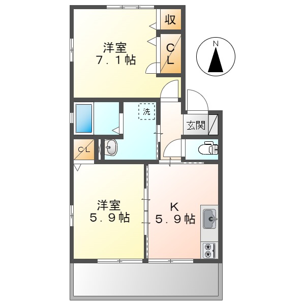 倉敷市新田のアパートの間取り