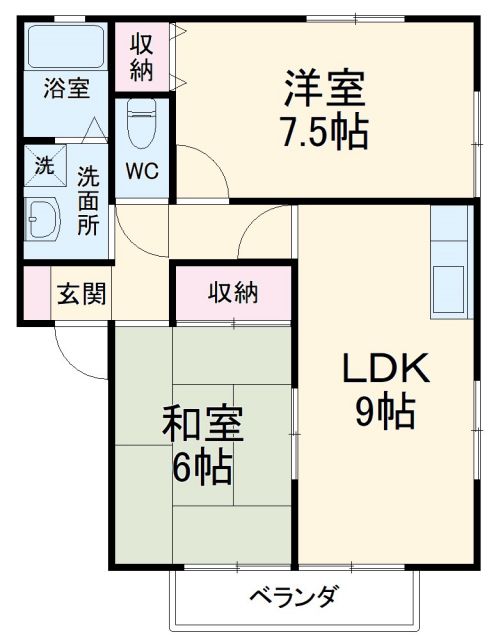 袋井市愛野のアパートの間取り