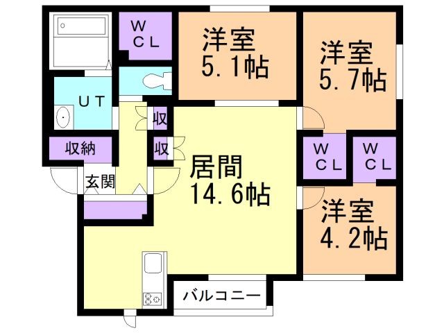 北広島市新富町西のアパートの間取り