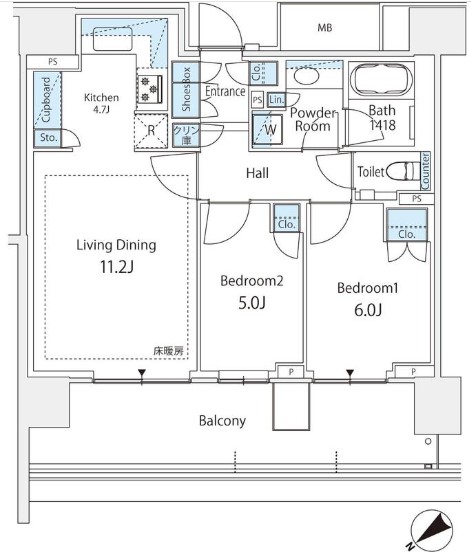 中央区晴海のマンションの間取り