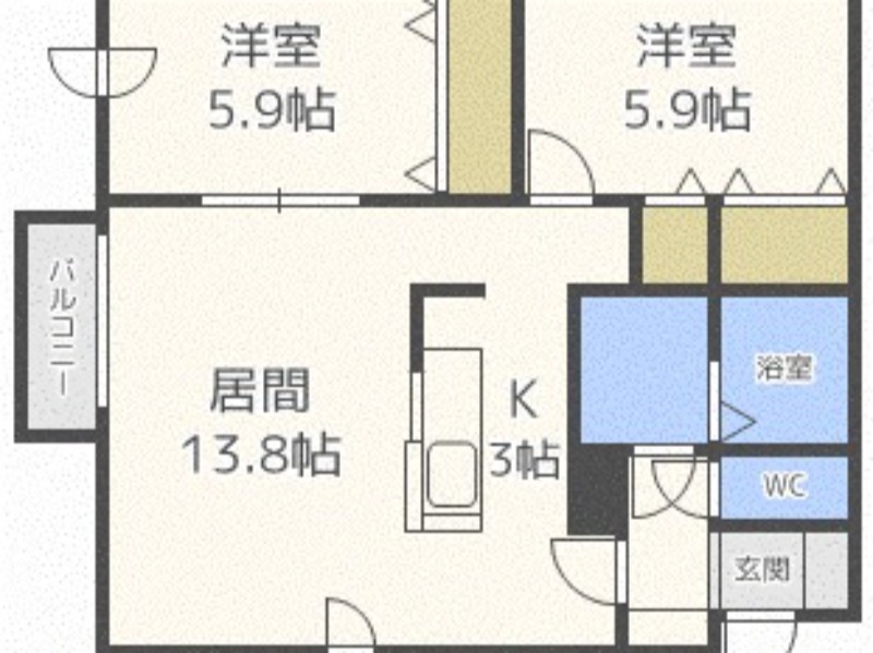 札幌市豊平区平岸六条のマンションの間取り