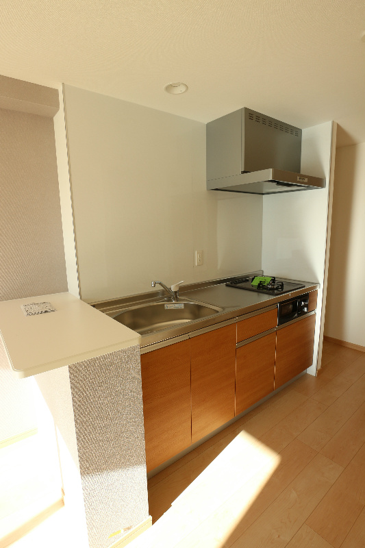 キッチン　カウンター付きの広めのキッチン。